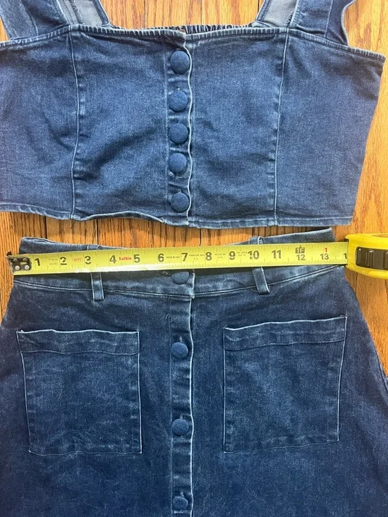 Free People Denim Skirt & Top Set Indigo Womens Size S Buttons Ruffles Festival - Picture 9 of 9